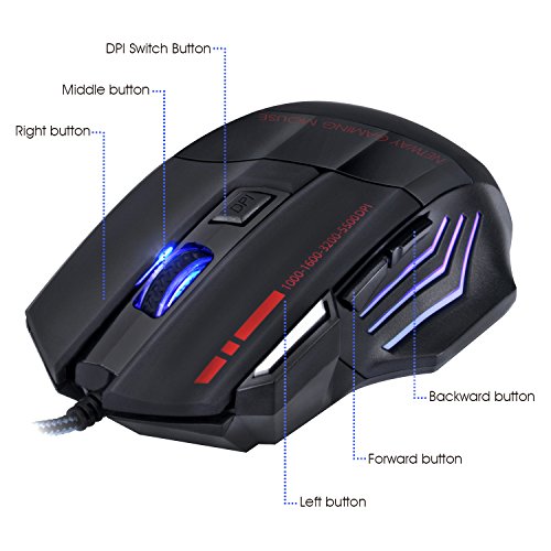 Rat  n Pro Gamer Rii   5500 DPI  7 botones  LED   ptico  con cable para jugadores