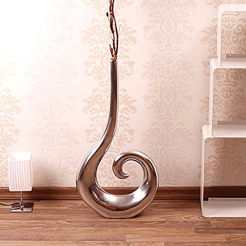 RIESIGE DESIGN ALU VASE CURLY 50cm geschwungene blumenvase silber topf