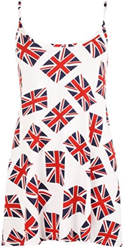Women's Union Jack Flag Print Strappy Swing Flared Top Vest 12-30 by Star Trendz (3XL (UK 24-26), White)