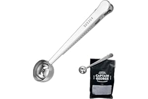 Shonye 7 Inch Coffee Scoop with Bag Clip, Silver Coffee Scoop in SUS 304, Coffee Accessory Coffee Spoon for Measuring,Sealing, Coffee Measuring Spoon for Coffee Beans, Milk Powder
