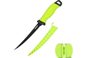 Seaknight Angelmesser 5" 7" 9" Rasiermesser scharfe Edelstahlklinge Filetmesser Rutschfester Gummigriff inklusive Schutzscheide und Schärfer (7")