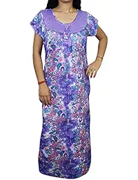 Indiatrendzs Women Hosiery Cotton Maxi Nighty Printed Nightwear Night Gown Bust size (42) (PURPLE)