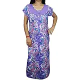 Indiatrendzs Women Hosiery Cotton Maxi Nighty Printed Nightwear Night Gown Bust size (42) (PURPLE)