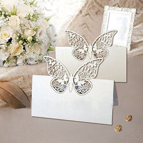 Musuntas 50Tlg Schmetterling Liebe Herz Laser Schnitt Namenskärtchen / Platzkarte / Namensschild / Sitzkarte / Namenskarte / Tischkarte / Tischkärtchen für Hochzeiten Feste oder Partys