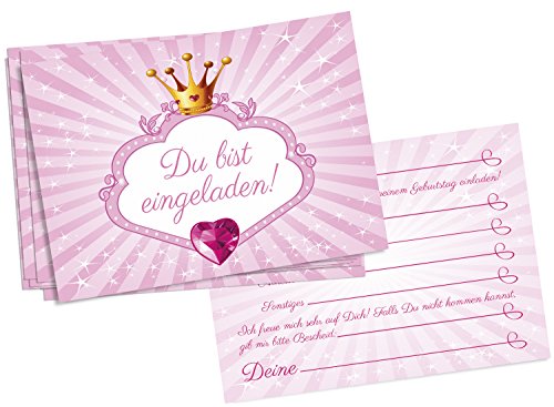16 Einladungskarten zum Kindergeburtstag – Motiv Prinzessin Rosa – für Kinder,Mädchen,Feier Geburtstagseinladungen im Set - 3