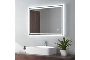 ‎EMKE EMKE Badspiegel mit Beleuchtung 80x60cm kaltweiß dimmbar mit beschlagfrei, Touch, Speicherfunktion, 3 Stunde automatische Abschaltung Badezimmerspiegel IP44 energiesparend
