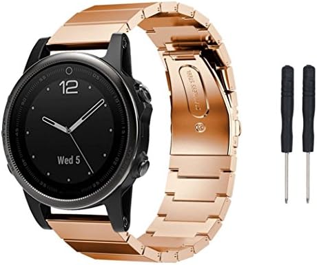 CHshe Garmin Fenix 5S Sport Replacement WatchBand, Stainless Steel Metal Wristband Bracelet with Link Adjustment Tool (W*L)22mm* 170mm 4 Colors (Rose Gold)