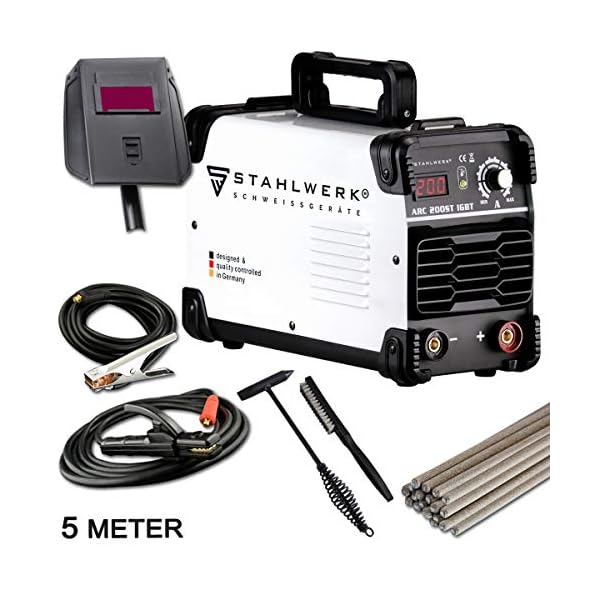 STAHLWERK ARC 200 ST IGBT - Schweißgerät DC MMA/E-Hand Welder mit echten 200 Ampere sehr kompakt, weiß, 5 Jahre Herstellergarantie