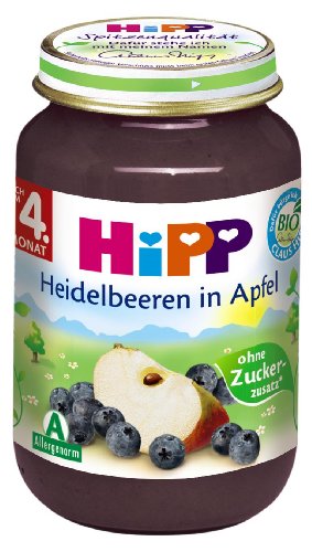 Preisvergleich Produktbild HiPP Heidelbeeren in Apfel Bio, 6er Pack (6 x 190 g)