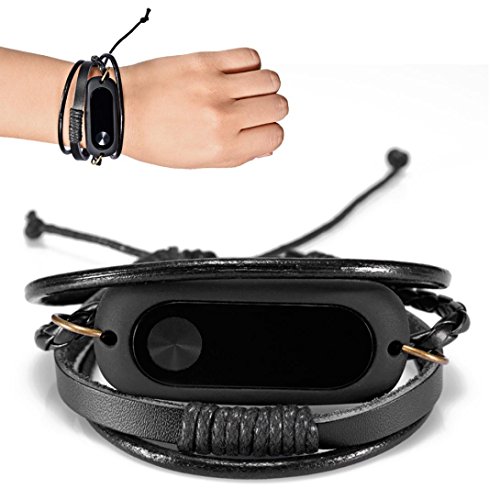 🍒Btruely Herren Pulseras de Repuesto para Xiaomi Miband 2 Reemplazo de Correa de Pulseras del Reloj Cuero Wristband Negro (Negro)