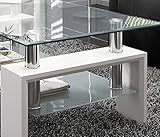 Mesa auxiliar de dos pisos. Due-home Mesa Centro Moderna de Cristal, Patas lacadas Color Blanco Brillo, Medidas: 110x60x45 de Altura