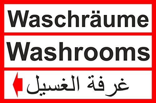 Preisvergleich Produktbild Asylbewerberschilder Asyl Schild Schilder Asylschild Übersetzung deutsch arabisch syrisch -6159- Waschraume Links, ohne Befestigung