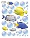Produktbild 35 x Vinyl Aufkleber - Ohne weiße Ränder - Wasserfest - Ausgeschnitten - Fisch Fish Sprudeln Bubbles Bad WC B26cm x H32,5cm