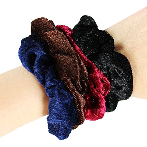 COM-FOUR® 4er Set Samt Haargummi Zopfgummi Zopfband Braun Blau Rot Schwarz - 2