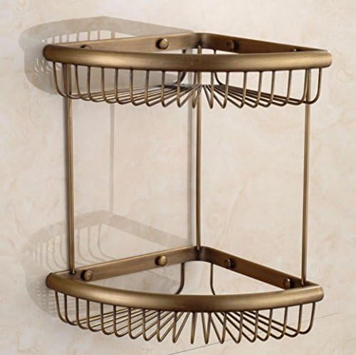 JIXIA Shelves Bathroom copper plating antique bathroom triangle basket double shelves with hooks