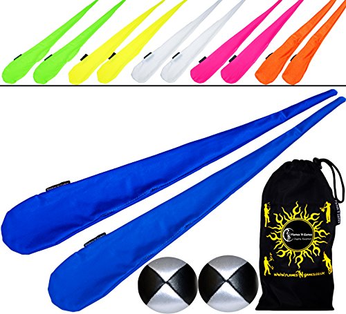 Lycra extensible Paire de Chaussettes de Bolas (Sock Poi) Flames N Games avec 2x Balles (Bleu)