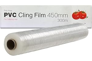Catering Cling Film 450mm x 300m 18" Clear PVC Kitchen Film for Keep Food Fresh Long Time by Tezraftaar®