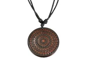 CHICNET Collana da uomo e donna, in legno, con ciondolo in legno da 40 mm, rotonda, in legno di palissandro e cotone, mandala balinese, regolabile