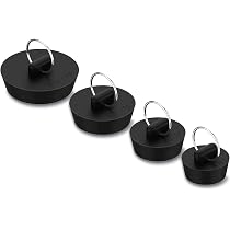 Wannenstöpsel-Set Aus Gummi – 4 Größen (3,8, 3,5, 4,5, 4,8 Cm), Mit Aufhängering, Für Badewanne, Waschbecken & Küche, Schwarz