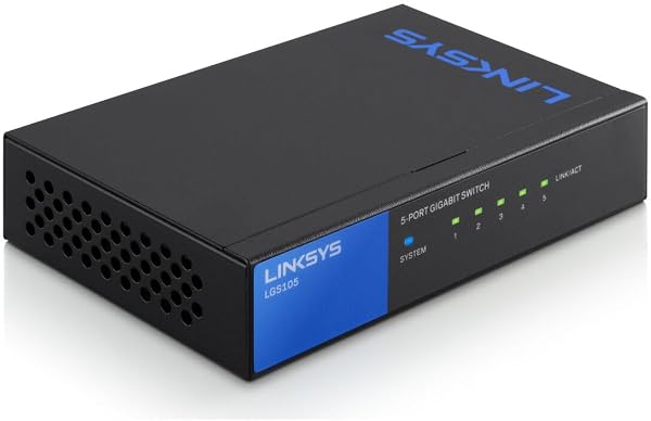 Linksys LGS105-EU switch de red no administrado Gigabit de 5 puertos, concentrador Ethernet para casa y oficina con carcasa metálica, montaje de sobremesa o en pared, divisor Ethernet, Plug and Play - 1