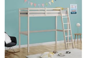 Vente-unique - Cama entrepiso Gedeon II - 90 x 190 cm - Pino Macizo - Blanqueado