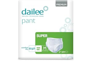 Dailee Pants Super M, L et XL - 30x Couches Adultes, 2 Paquets de 15 Couche Culotte Incontinence Femme et Homme - Slip Incontinence, Culotte Jetable