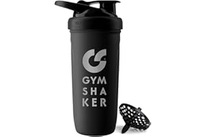 GYMSHAKER Edelstahl Shaker 900 ml - Wabenstruktur-Sieb für cremige Protein Shakes - auslaufsicher & BPA frei - Schwarz
