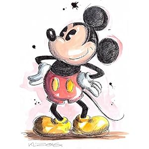 Original Feder und Aquarell auf Aquarellkarton: Mickey Mouse Retro Mickey / 24x32 cm