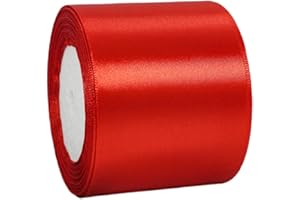 YAYAFUNFUN Cinta roja ancha de satén de 100 mm para envolver regalos, cinta gruesa de seda de 22 m, cintas gruesas de seda para manualidades, Reino Unido, Navidad, coche de boda, ramos, fiestas, decoración de