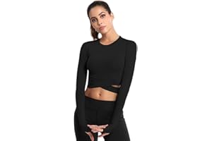 SotRong Damen Nahtloses Laufhemd für mit Kurzarmoberteil Cross Wrap Workout Gym Cropped Top Sport Fitness Oberteile