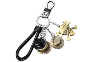 LbsAMP Porte-Clés One Piece Straw Hat Luffy Keychain Pendentif Squelette Pirates Keyring Anime Porte Clés Créatif Cosplay avec Corde Accessoires