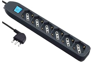 Electraline 62074 Multipresa 6 posti Polivalenti P40(Schuko + 10/16A) con Interruttore Cavo 1,5 m Nero
