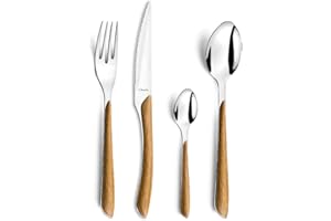 ‎AMEFA Amefa ECLAT Besteck Set NATURE Braun Holz Essbesteck 24-teilig für 6 Personen Edelstahl rostfrei Kunststoff-Griffschalen in Holzoptik spülmaschinenfest Besteck Set 6 Personen