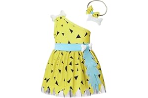 Lito Angels Vestito Costume da Ciottolina Flintstones con Osso Fascia per Bimba e Bambino, Arancia Verde