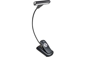 K&M 12264 Lampa pulpitowa z nutami T-Model LED FlexLight ładowalna - czarna - z akumulatorem, mocowanie na klips, łabędzia szyja, 4200 luksów
