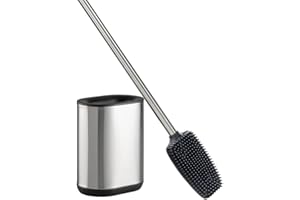 Erreke Scopino WC Silicone, Scopino Bagno WC Silicone, Spazzolone Bagno WC, in Acciaio Inossidabile, Scopini Silicone Flessibile Più Igienico, Moderno ed Elegante, Supporto Scopetino, Argento