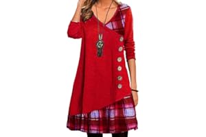 Onsoyours Robe Femmes Casual Automne Bouton Manches Longues Robe Chic Imprimé Patchwork Écossais À Grand Swing Mi-Longue Robe Chic Décontracté Robe De Soirée