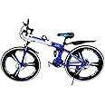 ZA ENTERPRISES Unisex Mountain Bike Foldable Cycle with 21 Speed Gear | Folding Bicycle with Double Disc Brake and 26 Inch 3 Spokes Wheel | Blue, Rear