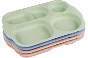 Greentainer Menüteller 4 PCS Geteilte Teller Set,5-Fächer 28cm PP Platte,Unzerbrechliche und Bruchfeste Trennteller für Kinder & Erwachsene, Tafelservice Mikrowellen & Spülmaschinenfest, Bunt, Modern