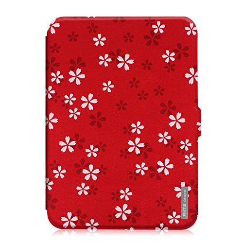 Tolino Vision 1 / 2 / 3 / 4 HD und Tolino Shine 2 HD Hülle – Fintie Ultradünne Smart Shell Case Schutzhülle Tasche Etui mit Ruhemodus und Magnetverschluss für Tolino Vision 4 HD / Vision 3 HD / Vision 2 / Vision 1 / Shine 2 HD eReader, Fleur rouge - 3