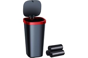 xuenair Mini Auto Mülleimer mit Deckel, Getränkehalter Mülleimer für Auto mit 3 Rollen Taschen, Wasserdichter Kleiner Auto Mülleimer für Autos Zuhause Büro Schlafzimmer - Rot