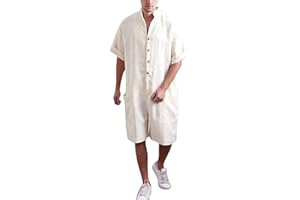 PengGengA Jumpsuit Uomo Tuta Colletto Dritto Intera da Uomo A Manica Corta Monopezzo Casuale
