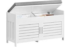 SoBuy FSR102-W, Shoe Rack Shoe Bench Shoe Cabinet with Folding Padded Seat and 2 Doors, W90 x D33 x H50cm