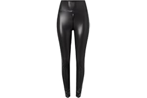 NEWDVMMSS Leggings da donna in ecopelle con cerniera a due vie sul, elasticizzati, leggings in pelle opaca, pantaloni in similpelle, Nero