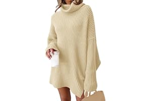 JFAN Vestito Maglia Allentato Donna Invernale Elegante Knitted Dress Collo Alto Abito Lungo Maglione per Autunno Inverno