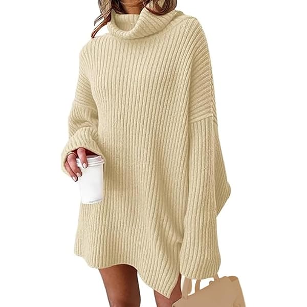 Robe Pull Femme Oversize Hiver/automne - Tissu Doux (95% Polyester, 5% élasthanne) - Longueur Genou - Col Rond, Manches Longues