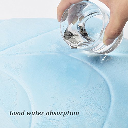 Diossad 3 Teilig Badematte Set Blau Mikrofaser Flanell Badezimmerteppich Rutschfest Badvorleger WC Vorleger Toilettensitzabdeckung - 4