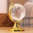 Vedeek Collections Feng Shui Crystal Globe for Office Students Study Table Small Size Crystal Glass Earth Globe with Golden Stand for Kids Learning Home Decor (6 Cm Height) (Glass, Golden Stand)