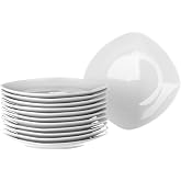 Set of 12 White Porcelain Square Dinner Plates 25cm | Modern design is microwave and dishwasher safe. Ideal for presenting yo