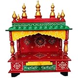 Pranjals House Beautiful Wooden Temple/Pooja Mandir for Office &amp; Home for Size - (L- 15 X W- 8 X H-18) (Red, Yellow &amp; Green)
